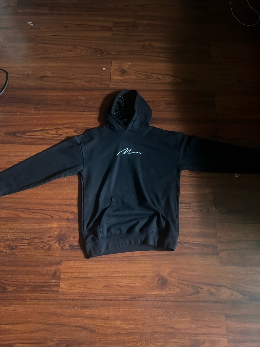 Men's Black Pullover Hoodie with White Script Chest Logo